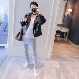 孕妇皮衣2016秋冬时尚大码翻领气质显瘦pu皮夹克机车短款外套潮妈