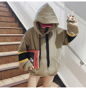 戴帽卫衣女韩版潮学生宽松bf小清新加棉学院冬加绒加厚中长款连帽