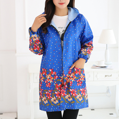 韩版时尚简约长袖拉链女成人罩衣厨房做饭防水防油围裙护衣工作服