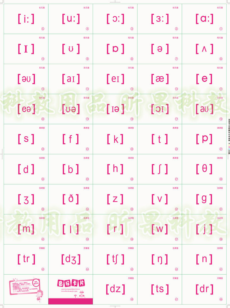 初中小学生新版国际音标卡片 音标学习卡片 48音标卡 保障质量_双氙