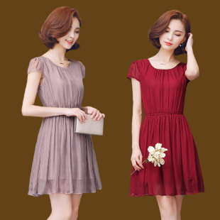 唯品会夏装女2017新款时尚气质京东高档重磅真丝显瘦桑蚕丝连衣裙