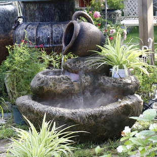 大欧式田园流水喷泉水景假山鱼池阳台户外太阳能花园庭院石头摆件