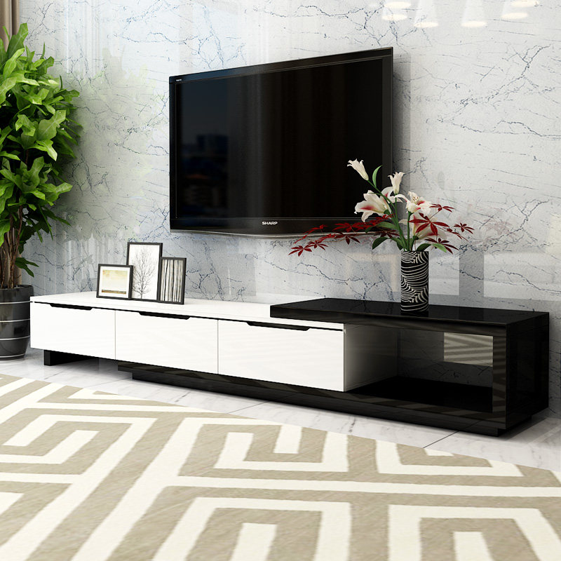 现代简约电视柜 客厅伸缩黑白烤漆电视机柜大小户型地柜茶几组合