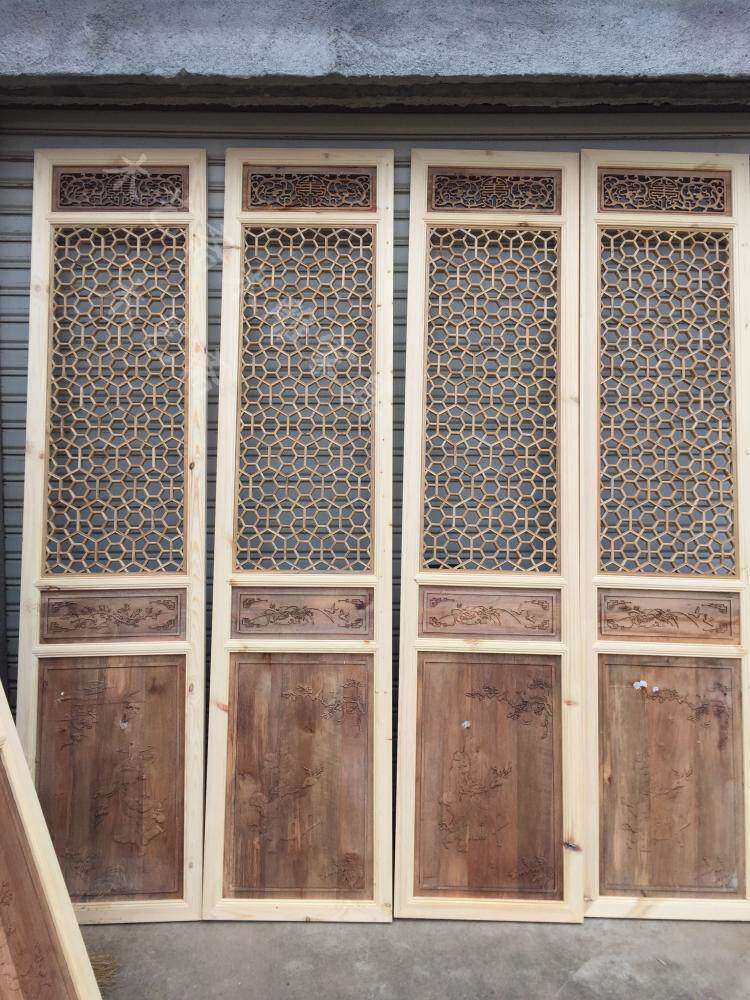 东阳木雕 做旧花格大门 米字格仿古门 中式仿古花格门 2.4米现货