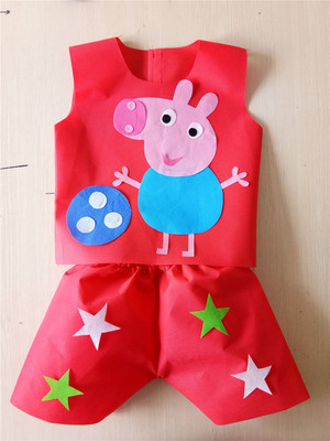 环保服装儿童时装秀男童小猪乔治演出服环保材料时装走秀手工diy