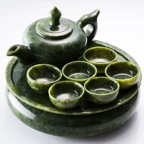 高档岫玉茶具 手工雕刻功夫茶茶壶创意送礼礼品玉石小号茶具套装
