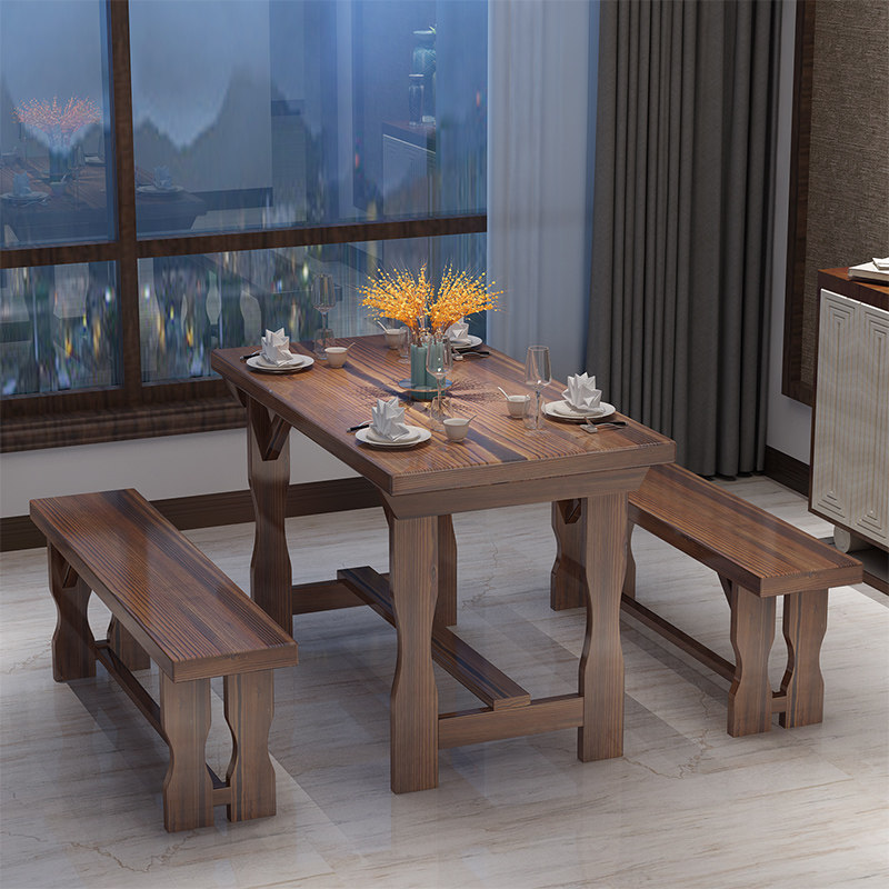 包邮碳化木桌椅组合套户外阳台酒吧仿古实木餐桌饭店快餐烧烤桌凳