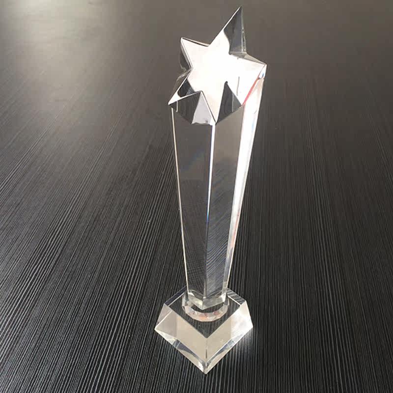 高档五角星水晶奖杯批发定制k9水晶销售冠军个人奖纹绣赛事奖杯