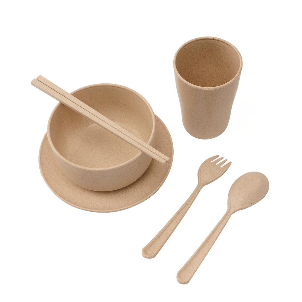 小麦环保便携式儿童餐具套装学生旅行日式筷叉勺三件套创意碗盘子