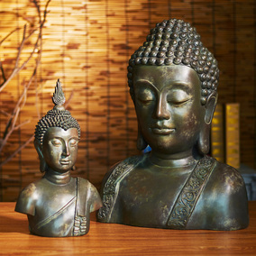 中式复古做旧半身佛头像招财吉祥泰式酒店会所家居装饰工艺品摆件