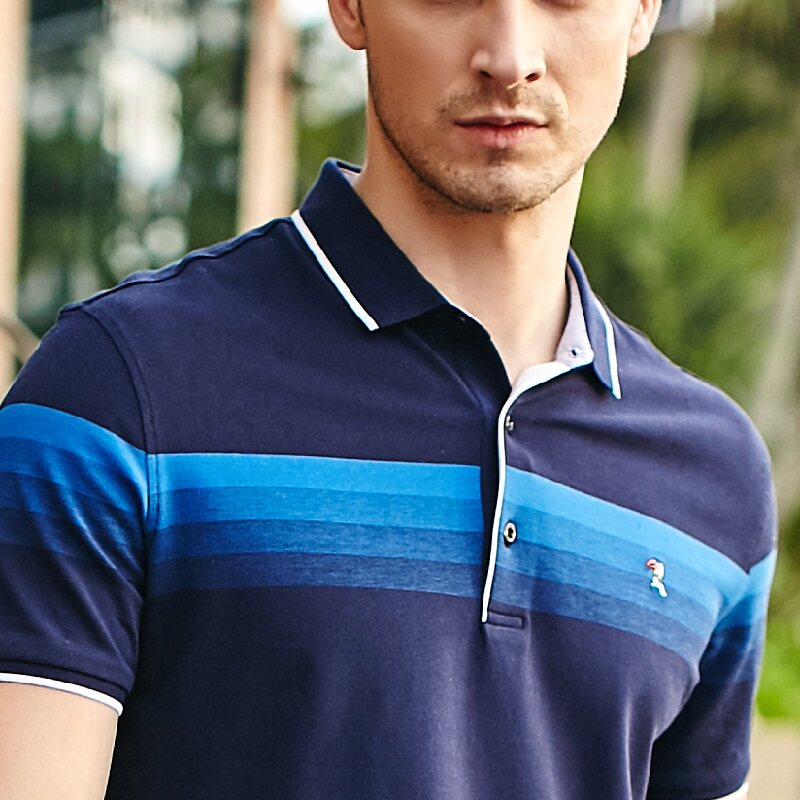 啄木鸟男装翻领短袖t恤男2017春夏新品男士商务短款渐变polo衫潮