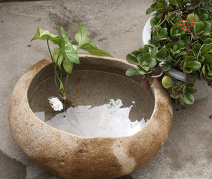 鹅卵石石雕养鱼池鱼缸天然鹅卵石鱼缸室内外养鱼缸石头养鱼盆摆件