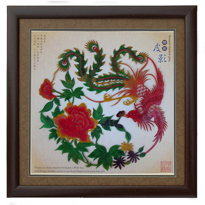 陕西皮影 花鸟皮影戏 镜框装饰画 民俗工艺品 皮影画人物