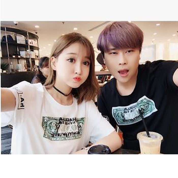 uu大魔王夏季短袖女2017新款宽松美金t显瘦印花上衣五五开同款