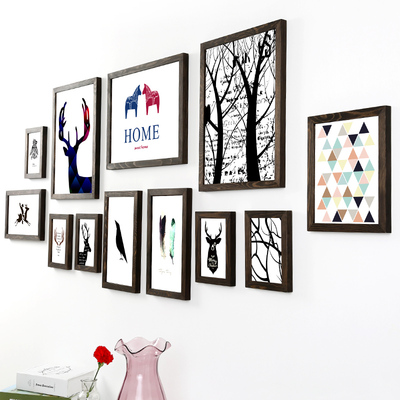 简约现代相框墙实木照片墙创意组合相片墙北欧客厅相框挂墙装饰画