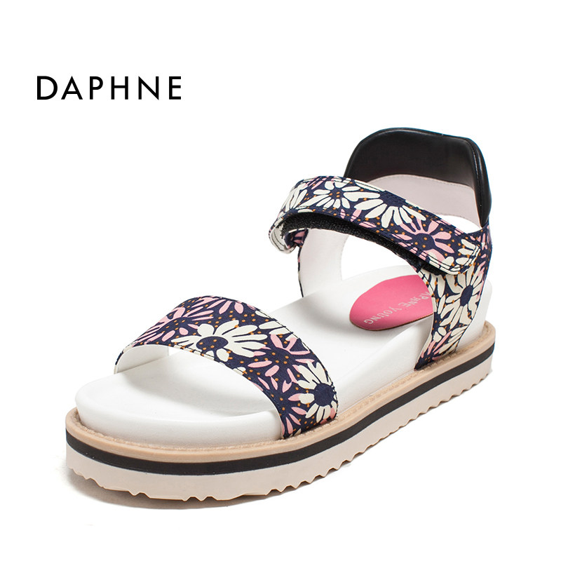 2019新款珂卡芙夏季女单鞋韩版时尚圆头系带平跟凉鞋正品舒适