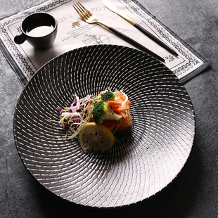 创意牛排盘陶瓷西餐盘西式餐盘意面盘家用牛排盘黑色餐盘