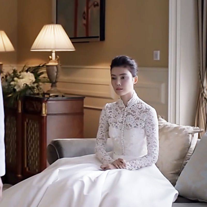 甘敬同款婚纱礼物 婚纱蕾丝披肩 婚纱外套 冬季长袖立领婚纱外套