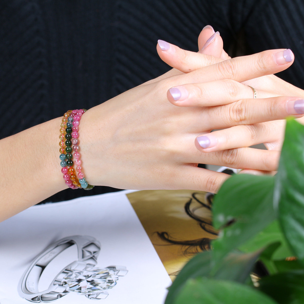 卿宝宝碧玺手链 多圈 纯天然彩虹碧玺手串 水晶项链碧玺手链女