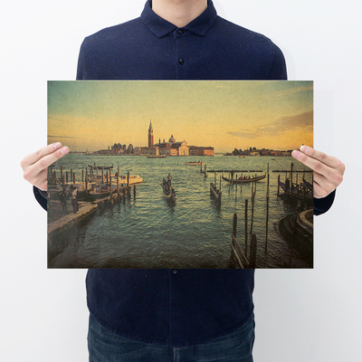 复古怀旧牛皮纸海报 国外风景 装饰画客厅卧室咖啡厅装饰画芯