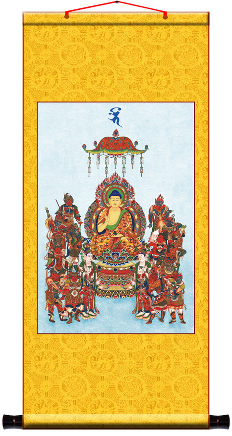 订做!卷轴画1.8m精品/开光佛教水陆法会挂像/药师佛与十二药叉