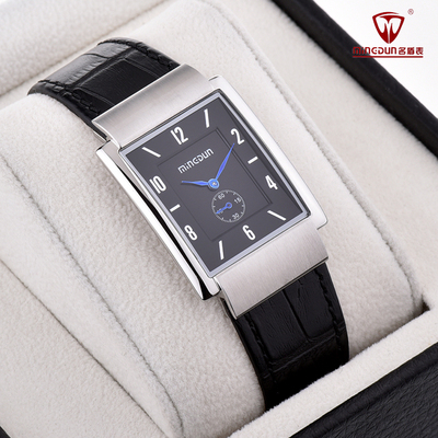 正品名盾手表 男士超薄长方形皮带石英表蓝宝石镜面 防水商务男表