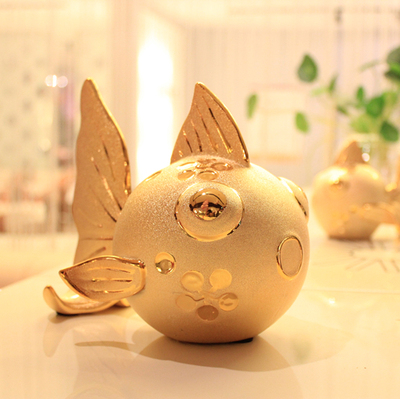 包邮超萌亲吻鱼存钱罐家居装饰品陶瓷工艺品现代摆件结婚乔迁礼品