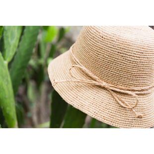 pollywan自制手工编织进口拉菲草蝴蝶结草帽经典百搭文艺简约