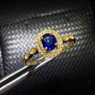 戒指 玉焕彩宝 重金多钻豪镶 18k金镶嵌斯里兰卡蓝宝石戒指 全净无暇