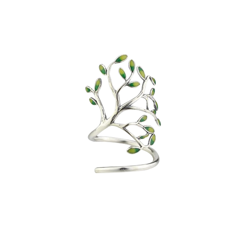 树叶s925纯银原创手工时尚设计开口女中食指戒指环韩版首饰品礼物