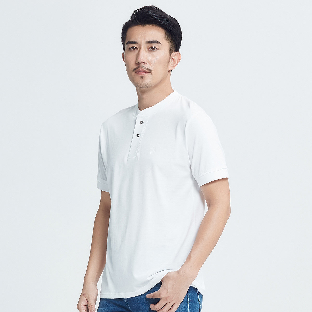 宜而爽 男款短袖t恤 休闲运动纯色夏季罗纹棉氨针织汗衫