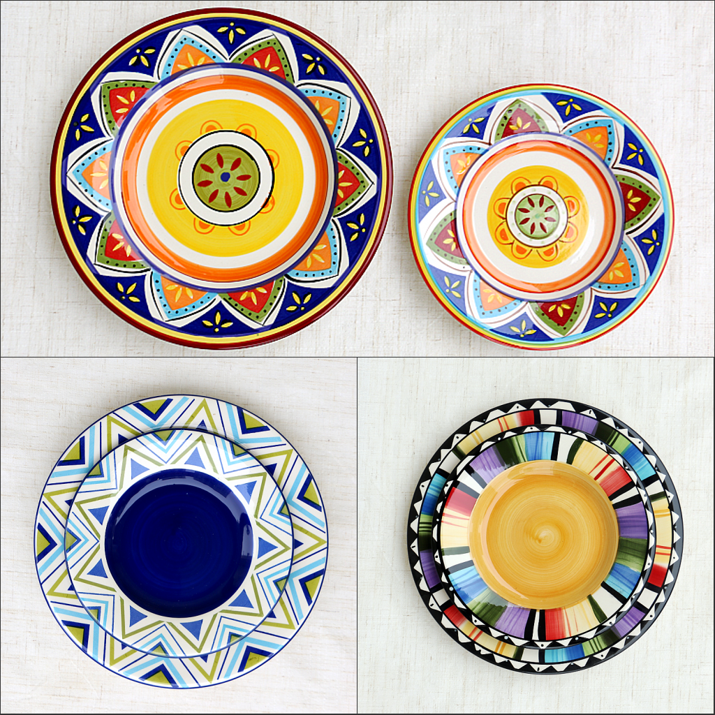 包邮2只陶瓷手绘盘子套装创意欧美风彩色餐具西餐盘牛排盘水果盘