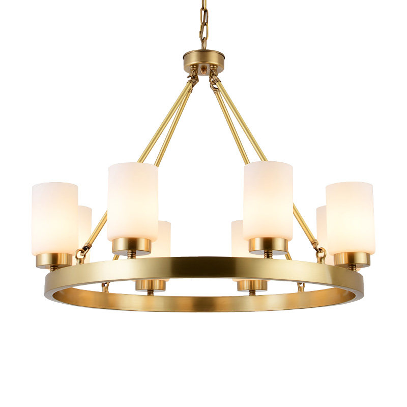 美式全铜吊灯北欧餐厅卧室书房纯铜灯具简约欧式圆形客厅大气铜灯