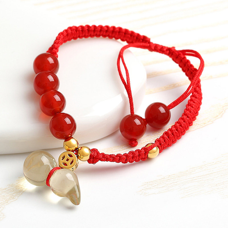 手工编织红绳水晶 玛瑙手链 月老红线姻缘线男女情侣礼物
