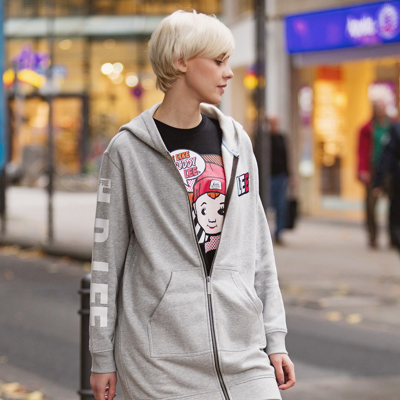 lee女装 2017秋冬新品连帽印花经典长款开衫卫衣l299861reg5m