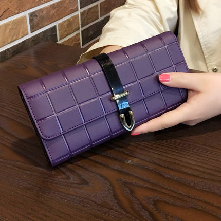 女士真皮钱包2017新款女多功能韩版潮百搭个性长款搭扣大气皮夹子_6折