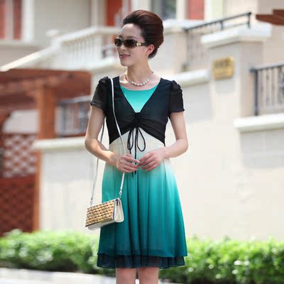 诗织2夏季新款大码雪纺裙 修身显瘦 渐变连衣裙am88-653