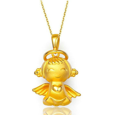 黄金吊坠女3d硬金天使福星宝宝项链韩国简约儿童甜美足金锁骨链