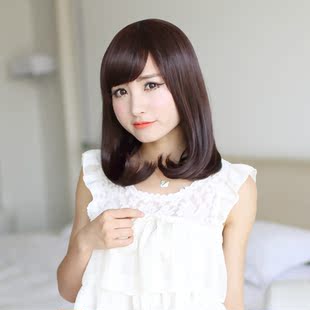 假发 整顶 女生 假发 梨花头中长发 中长卷发斜刘海 蓬松 时尚 包邮