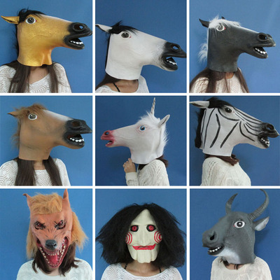 cos派对舞会表演马头面具 犬马军动物头套乳胶面具