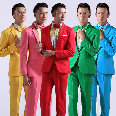 新款彩色男士西装影楼拍照写真服装演出服主持人西服套装大码韩版