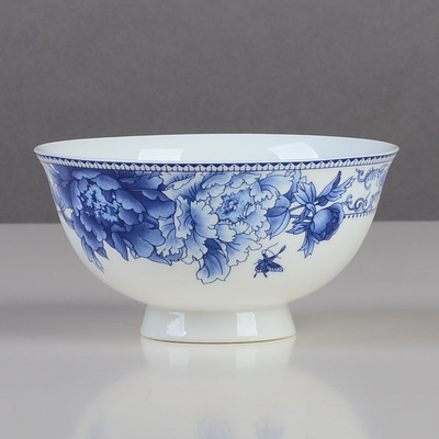 景德镇4.5寸防烫高脚碗米饭碗6寸创意泡面碗骨瓷碗青花瓷釉中彩