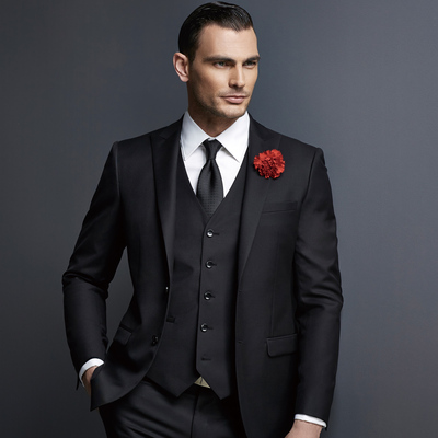hany西服套装男 商务西装男西服羊毛男士结婚西服套装黑色西装 男
