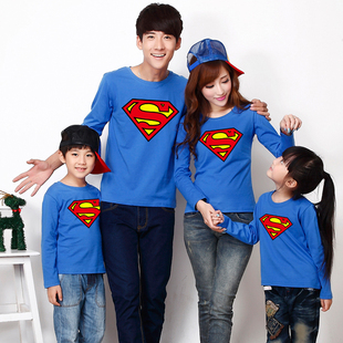 多多虫超人superman亲子装春秋装一家三口新款一家三口潮长袖t恤