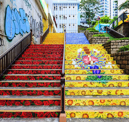 创意风景海滩楼梯自粘墙贴瀑布翻新楼梯防水走廊贴复古台阶装饰贴_不