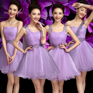 2015春新款伴娘团礼服短款紫色伴娘服姐妹裙演出小礼服时尚伴娘裙