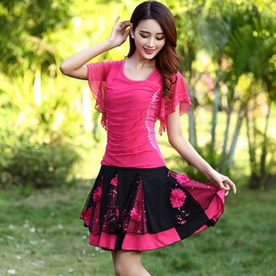 梦莎夏季广场舞套装短袖裙裤跳舞服中老年广场舞套装舞蹈练习服装