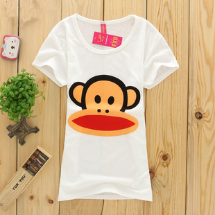 短袖t恤 百塔修身打底衫 韩版圆领白色短袖t恤女卡通印花创意图案个性