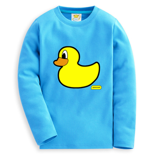 大黄鸭童装 中大童装纯色卡通小黄鸭运动长袖春季纯棉t恤圆领体恤