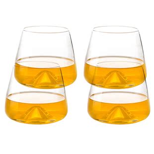 1950纯手工圆锥造型水晶威士忌杯白酒杯水杯4支盒装